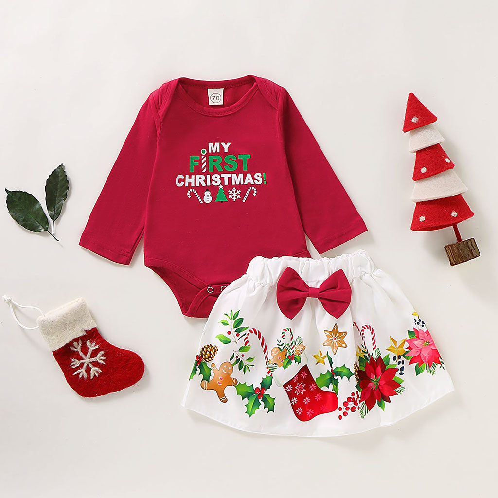 baby girl winter clothes Infant Baby Girls Christmas Letter Print Romper BodysuitCartoon Skirts Outfits vestidos de festa LJ201223