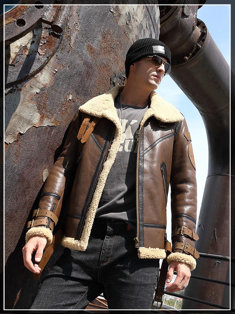Sheep Shearling Jacket Men's Genuine Leather Jacket Men Motorcycle Aviation Flight Natural Wool Fur Coat 8156, Brown
Sheep Shearling Jacket Men's Genuine Leather Jacket Men Motorcycle Aviation Flight Natural Wool Fur Coat 8156, Brown