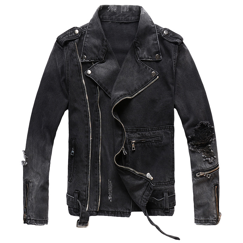 Men's Zippers Black Denim Jean Biker Jacket For Motorcycle Vintage Epaulet Holes Ripped Distressed Coat Personality Winter New Men Jacket, Black-403
Men's Zippers Black Denim Jean Biker Jacket For Motorcycle Vintage Epaulet Holes Ripped Distressed Coat Personality Winter New Men Jacket, Black-403