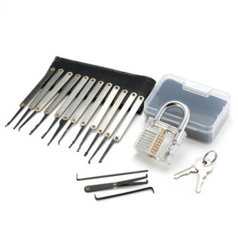 15Pcs Lock Picks Set Key Extractor Tool Unlocking Practice with Transparent Practice Padlock
15Pcs Lock Picks Set Key Extractor Tool Unlocking Practice with Transparent Practice Padlock
