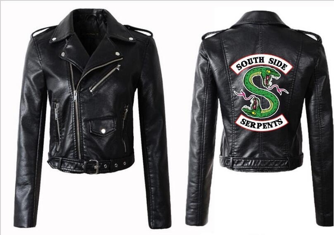 Riverdale Women PU Zipper Belt Jacket Fashion America Kpop Motorcycle Crop Tops Southside Serpents Artificial Leather Coat Red 201029