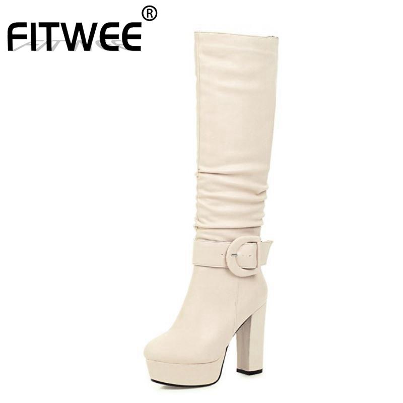 FITWEE Plus Size 32-46 Women Knee High Boots Fashion Platform Buckle Shoes Women Party Solid Thick Heel Botas Mujer Zapatos, Beige
FITWEE Plus Size 32-46 Women Knee High Boots Fashion Platform Buckle Shoes Women Party Solid Thick Heel Botas Mujer Zapatos, Beige