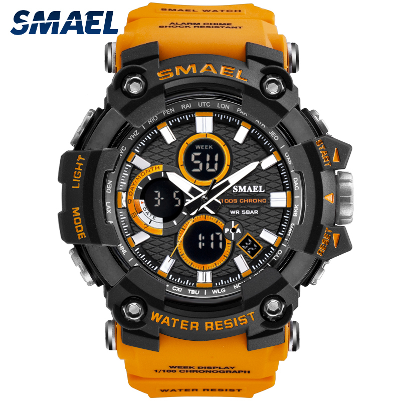 SMAEL Sport Watch Men Dual Time Waterproof 5Bar Male Clock Classic Shock Resisitant Chronograph Military Watches For Men 1802DQ0108, Slivery;brown
SMAEL Sport Watch Men Dual Time Waterproof 5Bar Male Clock Classic Shock Resisitant Chronograph Military Watches For Men 1802DQ0108, Slivery;brown