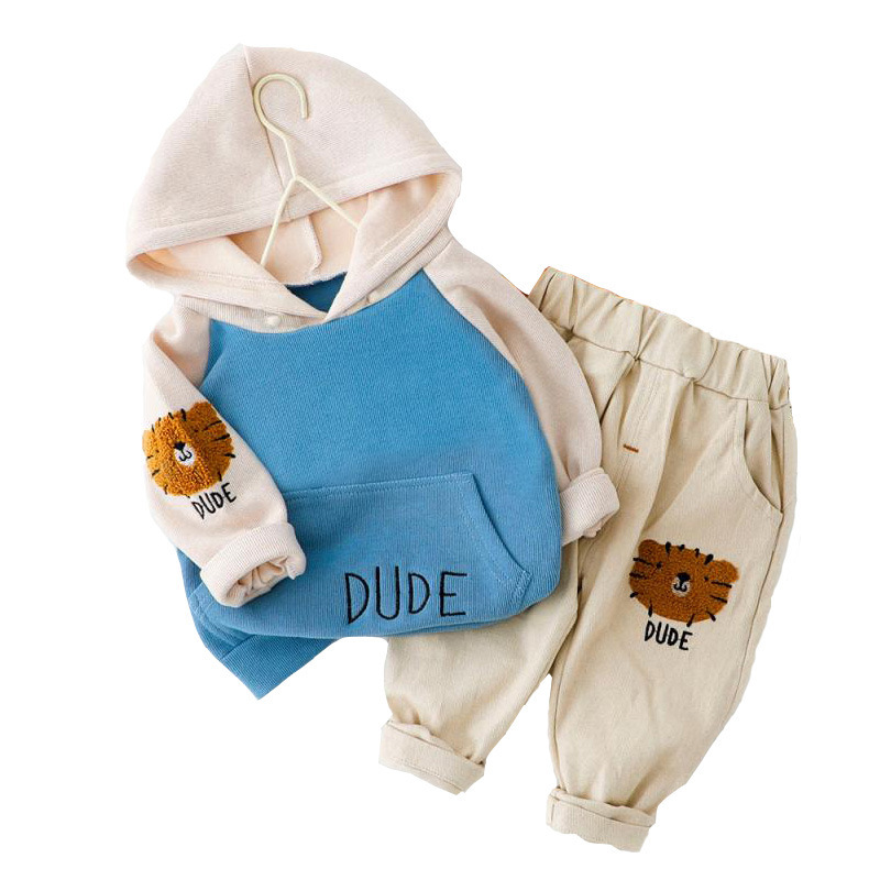 Spring Autumn Children Cotton Baby Boy Girls Clothes Cartoon Hooded Pants 2Pcs/sets Infant Outfit Kid Fashion Toddler TracksuitsX1019