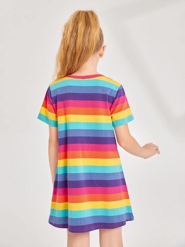 Girls Rainbow Striped Tee Dress SHE