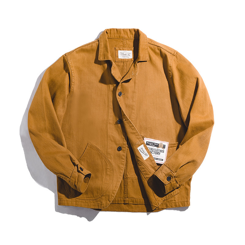 Maden Men's Cotton Fabric Brown Casual Jacket Retro Single-breasted Button Multi-pocket Jacket Large Capacity Pocket Jacket 201127