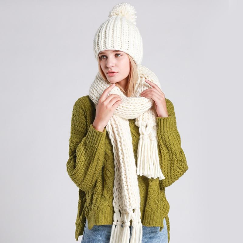 Women Winter 2Pcs Pompom Beanie Hat Tassels Long Scarf Set Solid Color Handmade Braided Cable Knit Skull Cap Neck Warmer
Women Winter 2Pcs Pompom Beanie Hat Tassels Long Scarf Set Solid Color Handmade Braided Cable Knit Skull Cap Neck Warmer