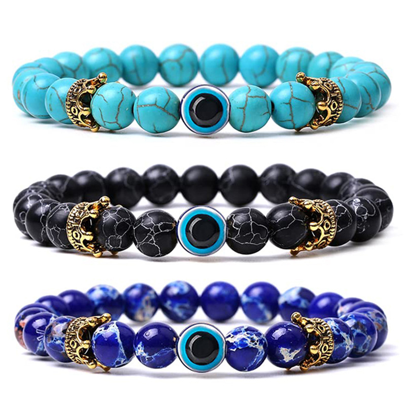 Evil Eye Natural Stone Beaded Strands Bracelet Designer Jewelry Gold Crown White Turquoise Tiger Eyes Hematite For Men Women Lovers Elastic Rope Lovers Bracelets
Evil Eye Natural Stone Beaded Strands Bracelet Designer Jewelry Gold Crown White Turquoise Tiger Eyes Hematite For Men Women Lovers Elastic Rope Lovers Bracelets