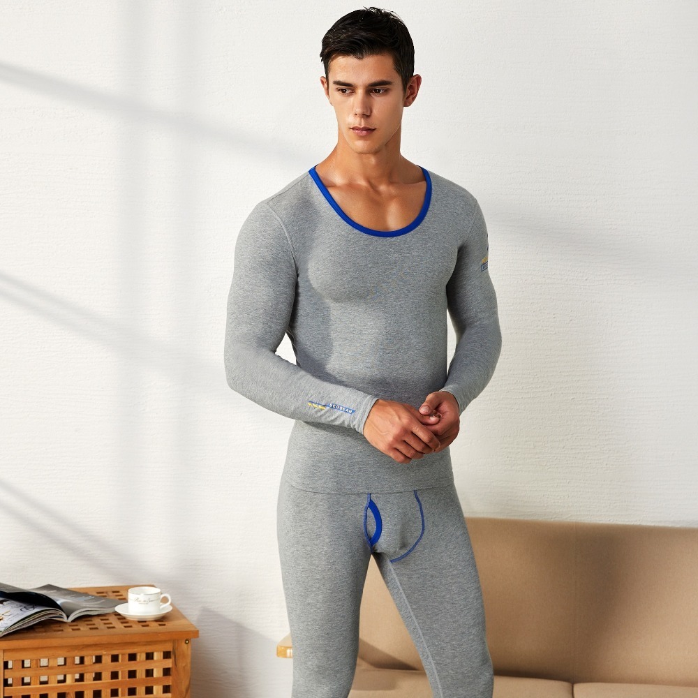 SEOBEAN WINTER AUTUMN NEW Mens sexy SOLID Long johns Low Rise Thermal Underpants leggings and top set 201126