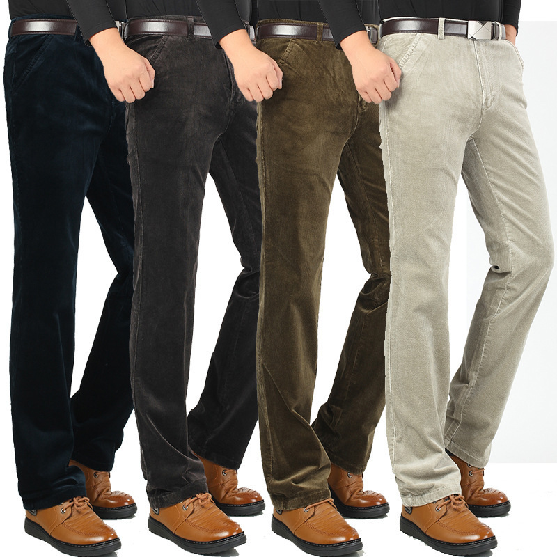 Autumn Winter Corduroy Pants Men Business Casual Pants Loose Elastic Straight Fit Pants Male Corduroy Red Trousers Plus Size 42 201110