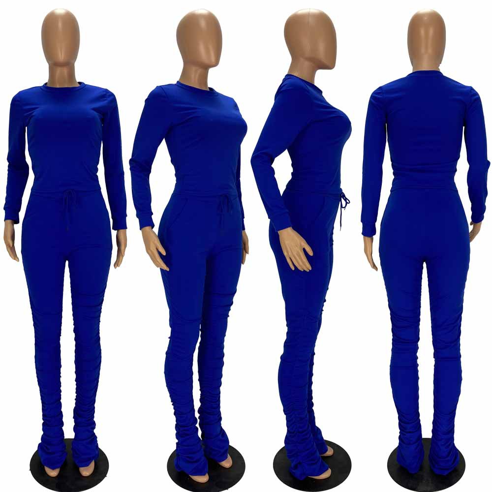 Pants Spot European and American spring summer fashion pleated solid color long sleeve suit