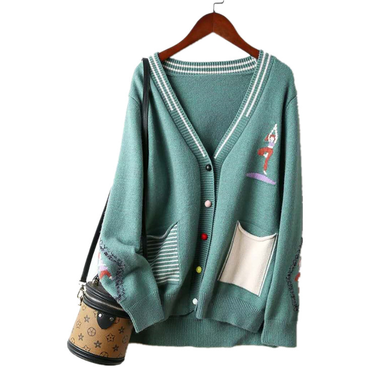 Women's knitted jacket new autumn and winter Korean version of the V-neck fashion outer cardigan sweater women 210204