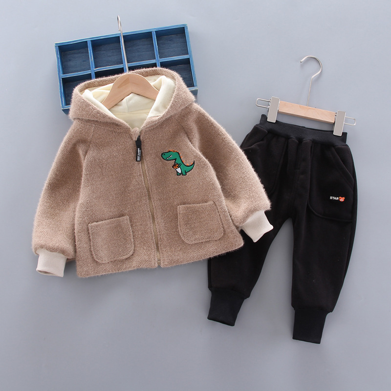 Thicken Children Cartoon Clothes Autumn Winter Baby Boys Girls Casual Hooded Jacket Pants 2Pcs/sets New Kids Fashion TracksuitX1019