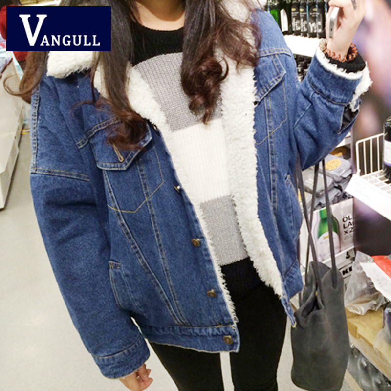 Winter Jacket Coat Women Fleece Liner Denim Bomber Jackets Retro Thick Autumn Elegant Fashion Autumn Coats VANGULL New