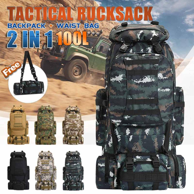 100L Waterproof Molle Camo Tactical Backpack Army Hiking Camping Backpack Travel Rucksack Outdoor Sports Climbing Bag, Khaki
100L Waterproof Molle Camo Tactical Backpack Army Hiking Camping Backpack Travel Rucksack Outdoor Sports Climbing Bag, Khaki