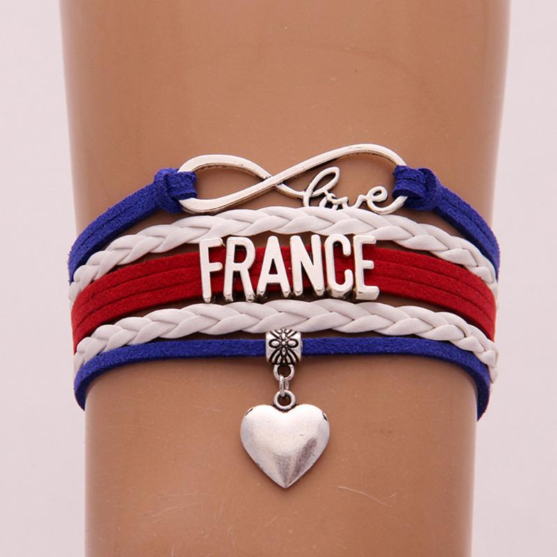 Charm Bracelets 2pcs Unisex France Letter Wrist Chain Fashion National Flag Bracelet Creative Bangle Jewelry Gifts For Man Woman