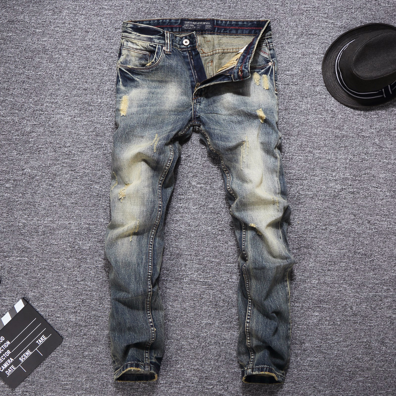 2021 New Italian Style Fashion Retro Yellow Wash Ripped Men Slim Fit Denim Pants Streetwear Vintage Designer Homme B81z
2021 New Italian Style Fashion Retro Yellow Wash Ripped Men Slim Fit Denim Pants Streetwear Vintage Designer Homme B81z