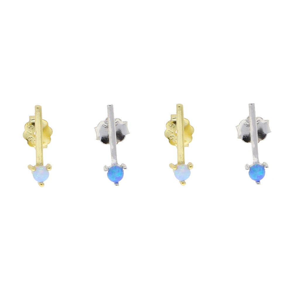 wholesale Minimal Delicate Opal Stone Paved Thin Bar Stud Earring for Women Lady Real 925 Sterling Silver Fashion Cz Wedding Gift Earring