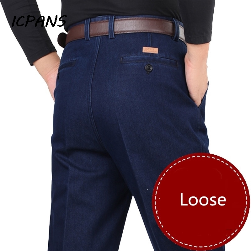 ICPANS Plus Size 30- 42 44 46 Denim Jeans for Men Autumn Classic High Waist Straight Loose Blue Stretch Jeans Men 201116