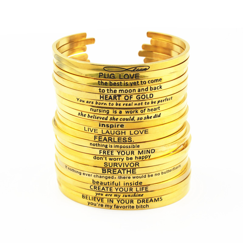 2020 Gold Stainless Steel Engraved Positive Inspirational Quote Hand BAR Mantra Bangle for women Bracelet
2020 Gold Stainless Steel Engraved Positive Inspirational Quote Hand BAR Mantra Bangle for women Bracelet