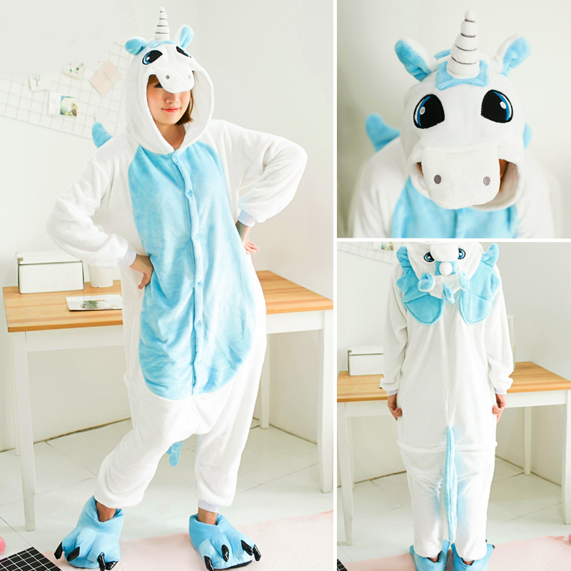Cute Animal Cartoon Pajamas Winter Adult Flannel Long Sleeve Pyjamas Unisex Pijama Women Men Couple Sleepwear Pajamas Sets 201027