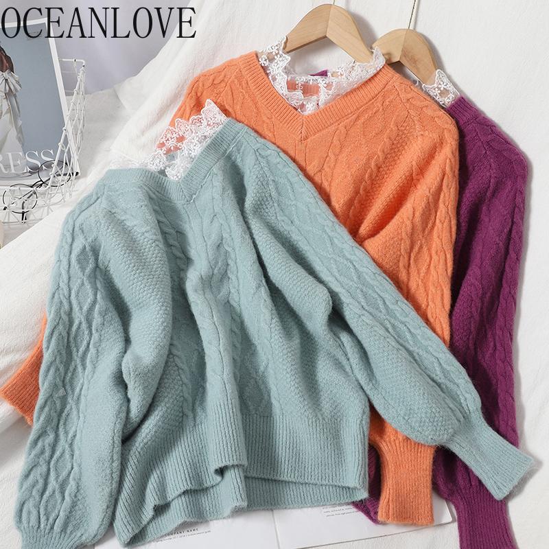 OCEANLOVE Candy Color Sweet Women Sweaters Solid V Neck Lace Girls Mujer Sueteres Autumn Winter Clothes Pullovers Fashion 18595, Orange
OCEANLOVE Candy Color Sweet Women Sweaters Solid V Neck Lace Girls Mujer Sueteres Autumn Winter Clothes Pullovers Fashion 18595, Orange