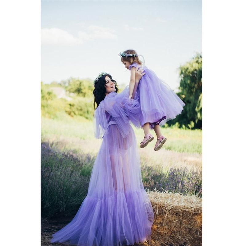 Beach Night Gown Tiered Ruffles Tulle Pregnant Dress Bride Sleepwear Bateau Long Sleeves Robes Custom Made Women Sexy Sleepwear Dresses