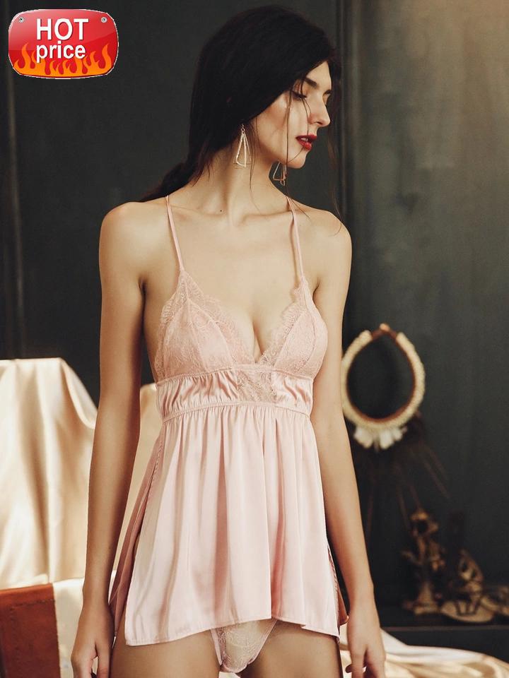 French Sexy Woman Lingerie Pink White Deep V Cute Lace Sleepwear Perspective Thin Straps Nightdress Sleepwear Women Night Gown #zs4c, Black;white
French Sexy Woman Lingerie Pink White Deep V Cute Lace Sleepwear Perspective Thin Straps Nightdress Sleepwear Women Night Gown #zs4c, Black;white