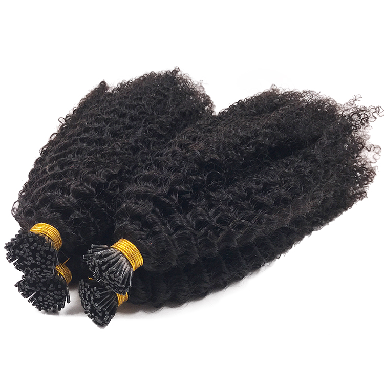 Afro Kinky Curly I tip Hair Extensions Natural Black color Microlinks Prebonded itip hair extension 100g