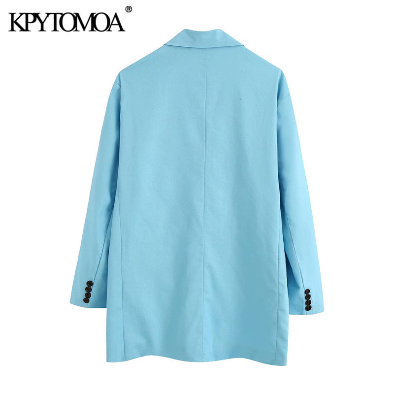 KPYTOMOA Women Fashion Single Button Long Style Blazers Coat Vintage Notched Collar Sleeve Female Outerwear Chic Tops 201114