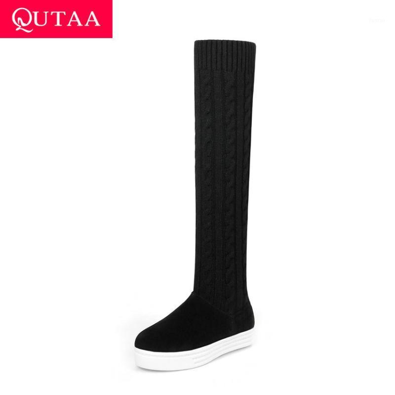 QUTAA 2020 Knitting PU Leather Slip on Women Shoe Height Increasing Autumn Winter Over The Knee Boots Round Toe Wedges Size34-391, Black
QUTAA 2020 Knitting PU Leather Slip on Women Shoe Height Increasing Autumn Winter Over The Knee Boots Round Toe Wedges Size34-391, Black