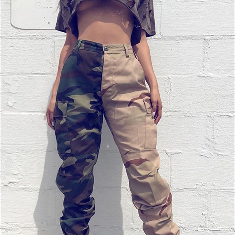DEAT new spring and summer full length cargo pants poclet green Camouflage full length female trousers WM64006L 201109