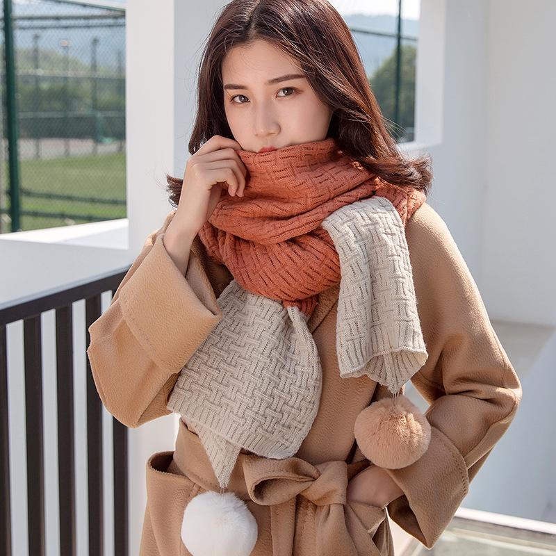 Scarves Korean Color Knit Wool Scarf Women's Autumn And Winter Thickened Warm Versatile Hanging Ball Shawl Student's Neck
Scarves Korean Color Knit Wool Scarf Women's Autumn And Winter Thickened Warm Versatile Hanging Ball Shawl Student's Neck