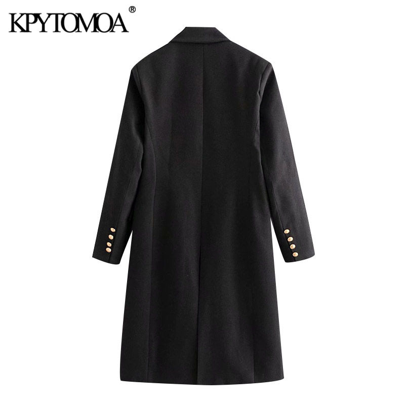 KPYTOMOA Women Fashion With Metal Buttons Woolen Coat Vintage Long Sleeve Back Vents Female Outerwear Chic Tops 201027