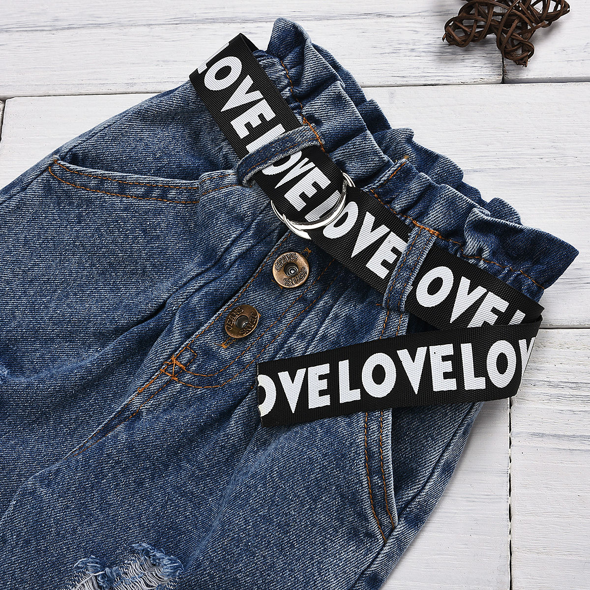 Citgeett Summer Toddler Kids Baby Girl Tops Letters Black T-Shirt Denim Pants Jeans Outfits Clothes Fashion SetX1019
