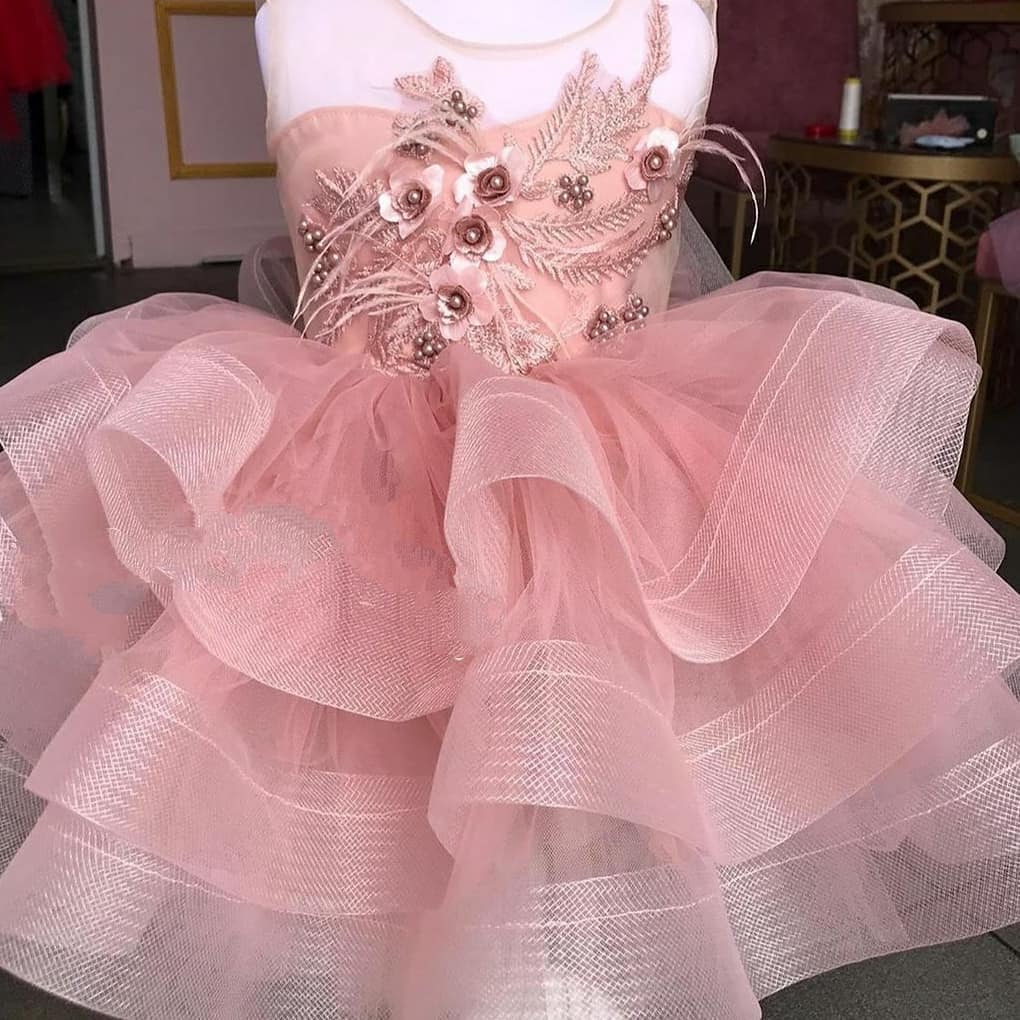 2020 Blush Pink Lace Flower Girl Dresses Sheer Neck Little Girl Wedding Dresses Cheap Communion Pageant Dresses Gowns ZJ445