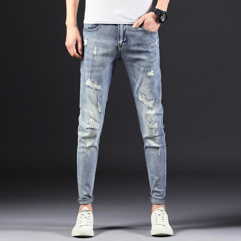 2021 Men's Autumn New Stretch Slim Denim Trousers Teenagers Fashion Holes Skinny Pants, Light blue
2021 Men's Autumn New Stretch Slim Denim Trousers Teenagers Fashion Holes Skinny Pants, Light blue