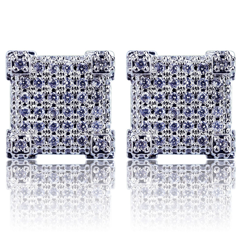 Sparkling Hiphop Men Screw Back Zircon Stud Earrings Brand Designer Male Cool Cubic Crystal Diamond Ear Stud Top Quality Jewelry Wholesale