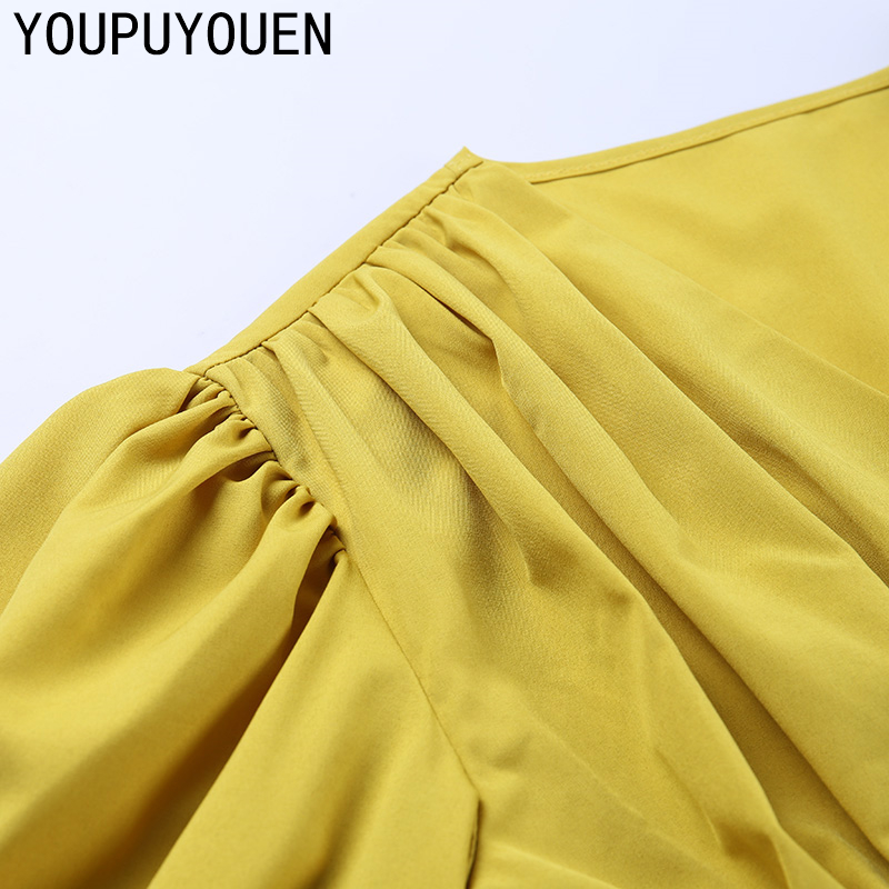 Women Lantern Long Sleeve Blouse Crop Top V-neck Casual Party Elegant Shirt Woman Fashion Clothes Summer Yellow Short Blouses 201201