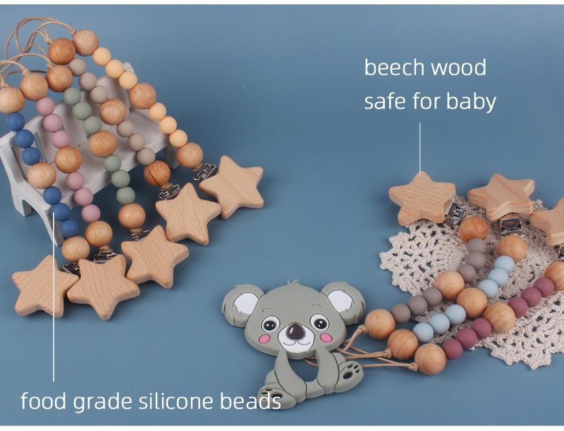 INS baby Safty Wooden Soothers & Teethers Stars Shape And Beads Ball Design Health Care Teething Training Infant Suitable For 0-3Months