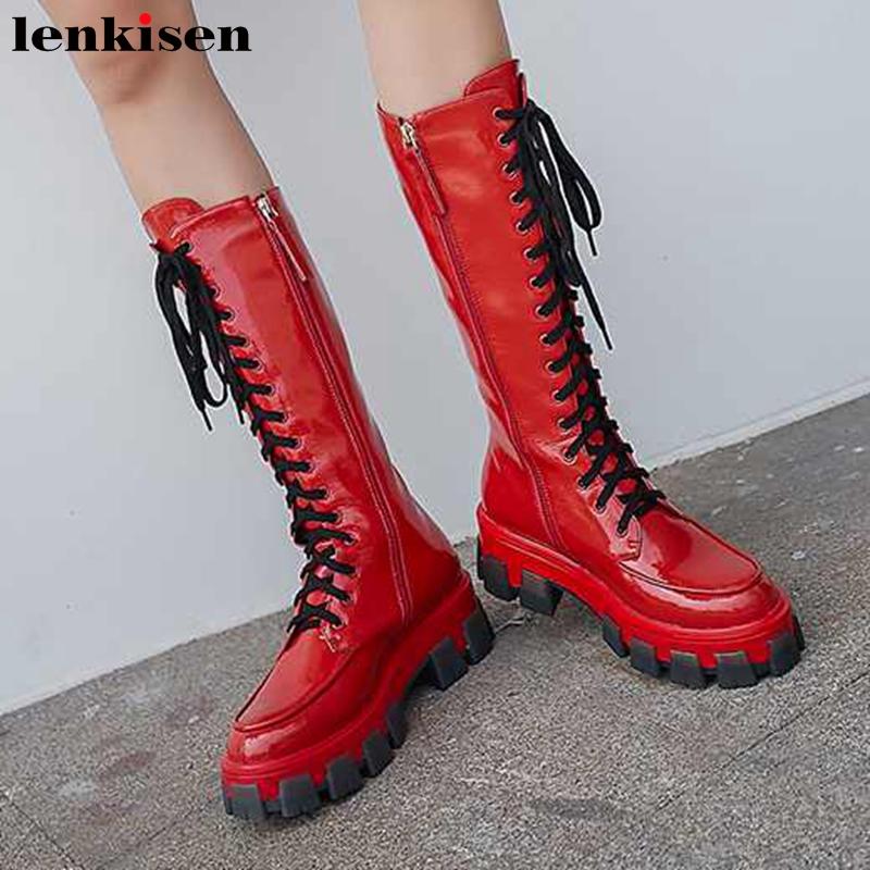 Lenkisen winter high fashion genuine leather lace up high heels thick bottom waterproof warm women brand mid-calf boots L3f1, Black
Lenkisen winter high fashion genuine leather lace up high heels thick bottom waterproof warm women brand mid-calf boots L3f1, Black