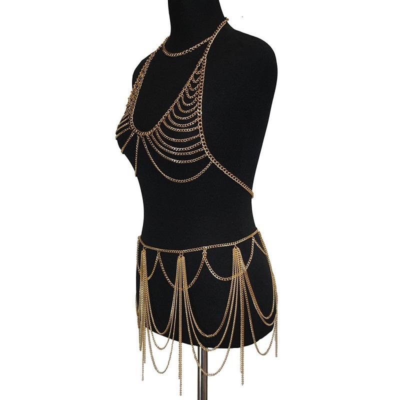 Charm Women Body Chain Dress Chainmail Wrap Necklace Harness Chain Bra Fashion Women Dress Wear Body Jewelry T200507