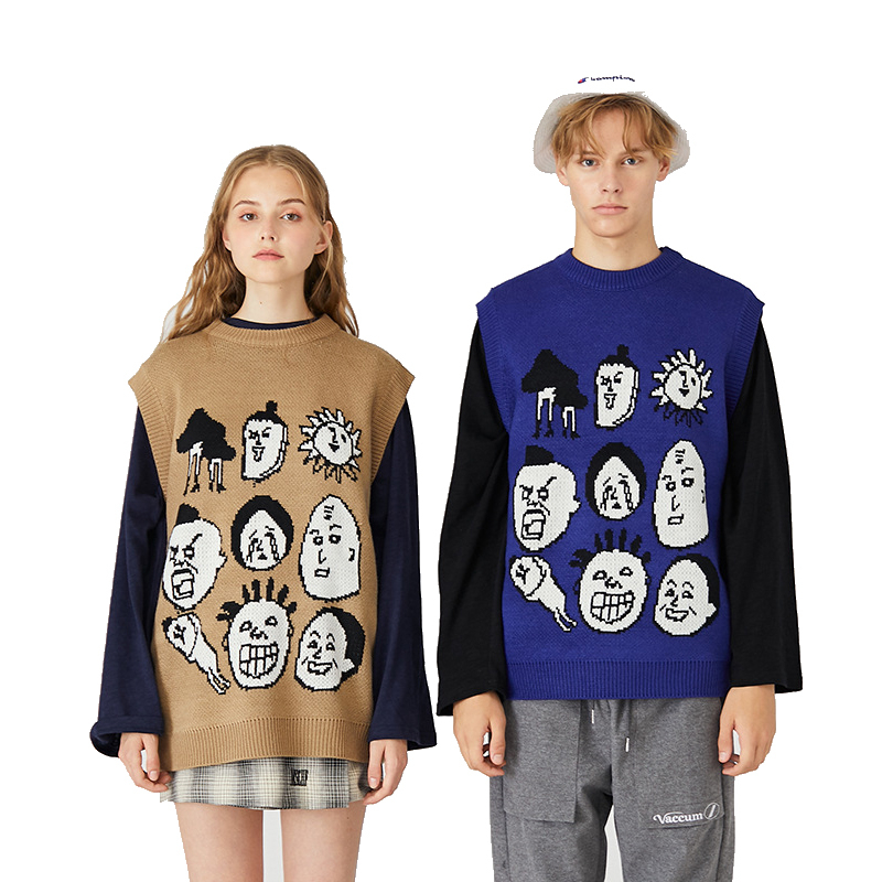 Japanese Harajuku Knitted Graphic Vest for Men and Women Urban Streetwear Knit Ukiyo-e Pullover Sweater Vest Plus Size 201203