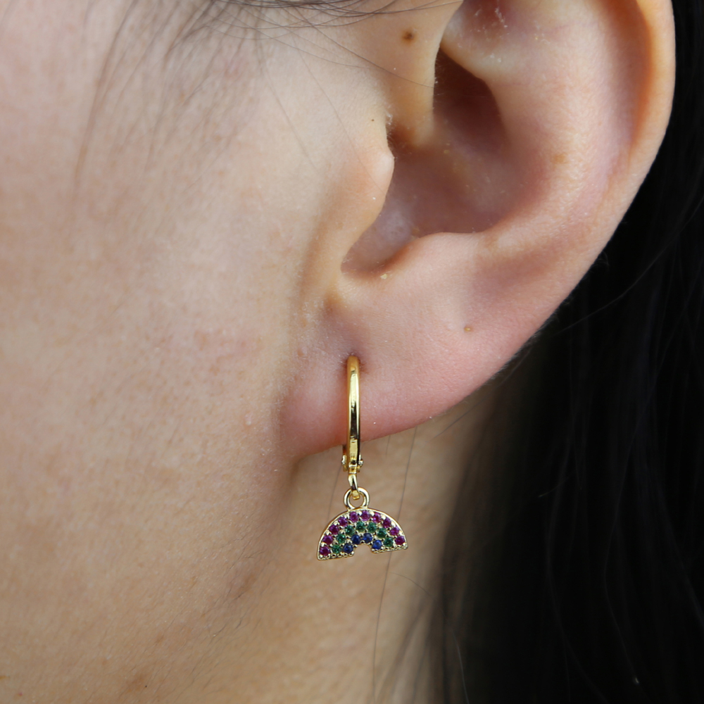 Promotion Fashion Cute Women Girl Jewelry Multi Piercing Colorful CZ Rainbow Charm Dangle Earring wholesale