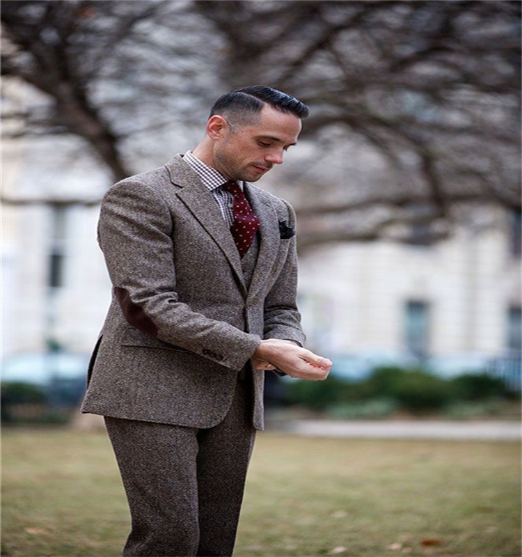 3-piece Woolen Mens Suits Gray Groom Tuxedos Handsome Lapel Slim Fit Bridegroom Formal Wear Best Mens Suit For Weddings (Jacket+Pants+Vest)