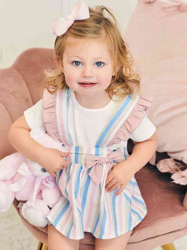 Baby Block Striped Ruffle Trim Suspender Dress Without Tee SHE