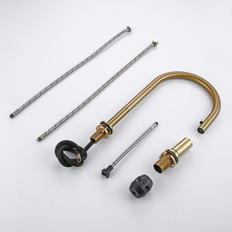 Smesiteli New Faucet Invisible Pull Out Sprayer Head Double Hole Single Handle And Cold Solid Brass Kitchen Sink Mixer Tap T208255589