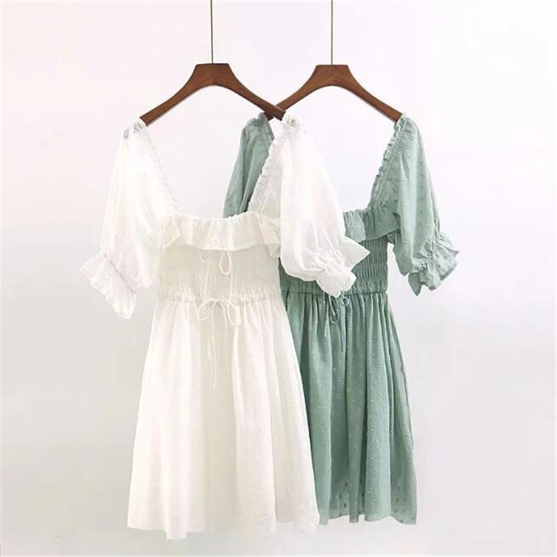 summer Deep V Neck Yellow Green white Sexy Dress Ruffle Bow Women Dress Solid Casual Bohemian Beach Dress Vestidos R133 T200619