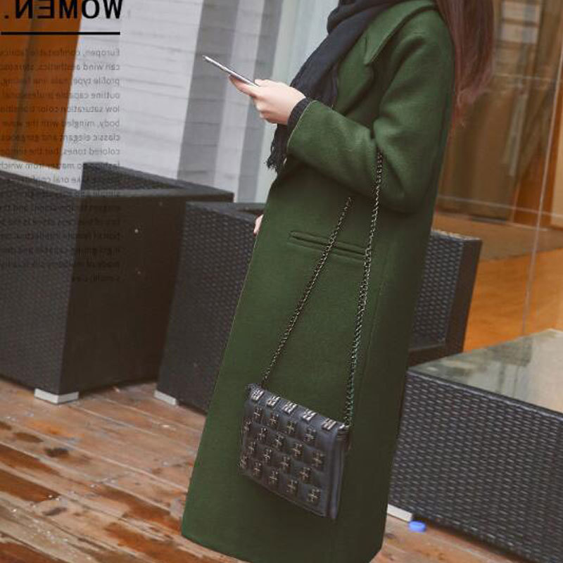 1PC Spring Autumn Women's Wool Coat New Fashion Long Woolen Coat Single Breasted Slim Type Female Autumn Winter Wool Coats 201103
