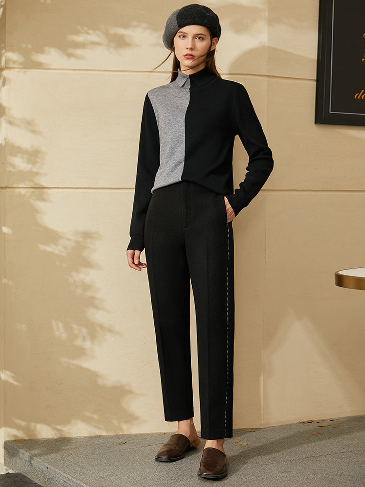 Amii Minimalism Autumn Winter Simple Women's Sweater Causal Lapel Patchwork Knitted Sweaters For Women Pullover Tops 1348 201023